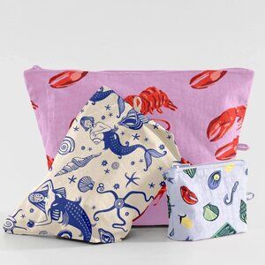 NWT Baggu Go Pouch Set - Sea Creatures (Pink Lobster, Mermaid, Sea Charms)